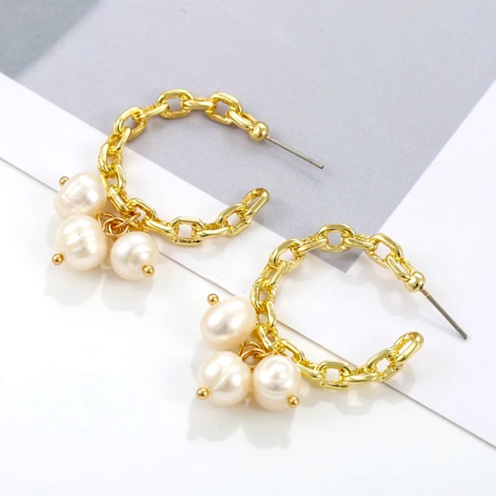 Gold Tone Pearl Hoop